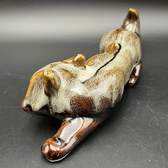Vintage Art Pottery Fox Figurine Brown Drip Glaze Handcrafted Ceramic Sculpture - Picture 8 of 12